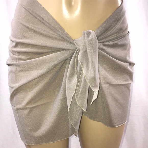 Under The Sun Shimmery Silver Mesh Sarong Skirt - Picture 1 of 4